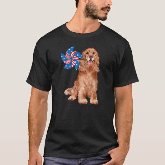 コッカーメリースパニエル犬アメリカ国旗の愛国的な救助活動 Tシャツ (正面)