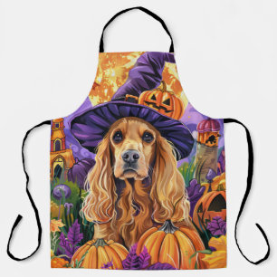 コッカー不気味スパニエル犬ドッグハロウィンウィッチパンプキン エプロン