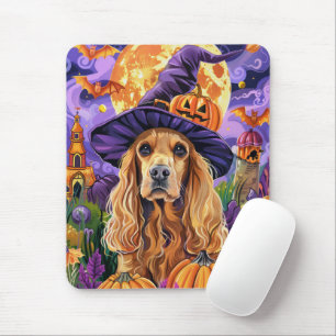 コッカー不気味スパニエル犬ドッグハロウィンウィッチパンプキン マウスパッド