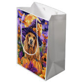 コッカー不気味スパニエル犬ドッグハロウィンウィッチパンプキン ミディアムペーパーバッグ (裏面アングル)