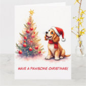 コッカー図解入りの、写真付きのスパニエル犬とクリスマスツリー カード (黄色い花)