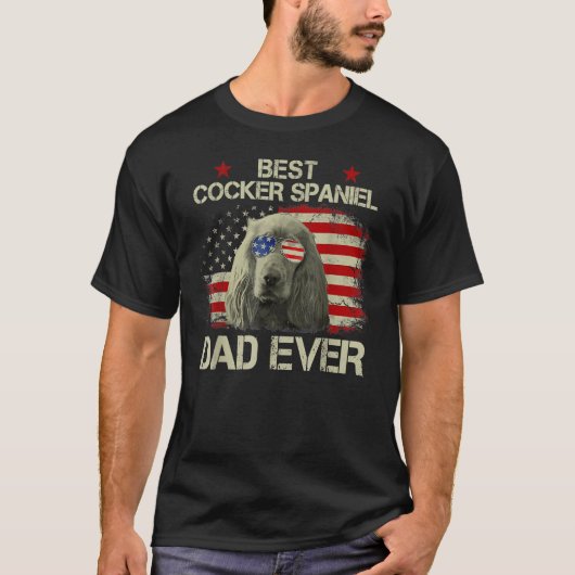 コッカー最高のスパニエル犬パパエバー米国国旗の犬の恋人の脂肪 Tシャツ (正面)
