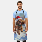 コッカー走スパニエル犬の雪のクリスマスハット エプロン (着用した状態)