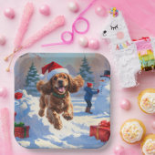 コッカー走スパニエル犬の雪のクリスマスハット ペーパープレート (パーティー)