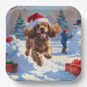 コッカー走スパニエル犬の雪のクリスマスハット ペーパープレート (正面)