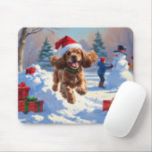 コッカー走スパニエル犬の雪のクリスマスハット マウスパッド (マウス)
