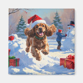 コッカー走スパニエル犬の雪のクリスマスハット マグネット (正面)