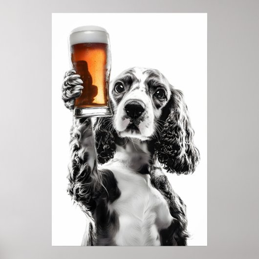 コッカー・スパニエルがビールを飲むアート 楽しい犬好き向け ポスター (正面)