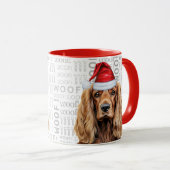 コッカー・スパニエル犬のサンタ 吠えるクリスマス マグカップ (正面右)