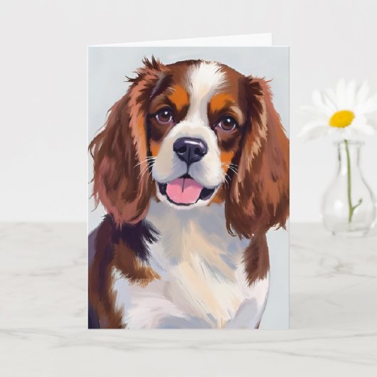 コッカー・スパニエル犬の絵画 カード (小さな植物)