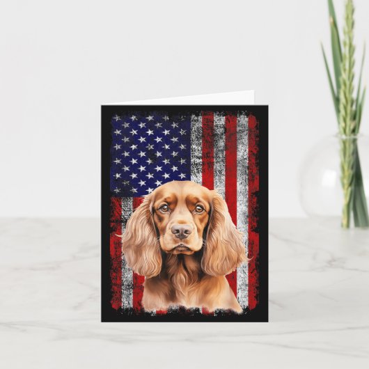 コッカー・スパニエル犬好き アメリカ国旗 7月4日 カード (正面)