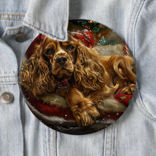 コッカー・スパニエル クリスマス イベントフェスティブルの犬 缶バッジ