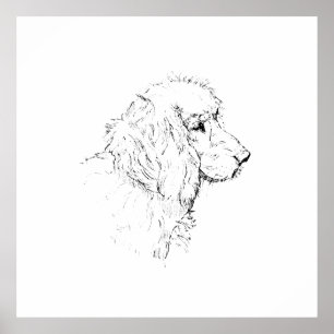 コッカー・スパニエル - シンプルな犬の線画 ポスター