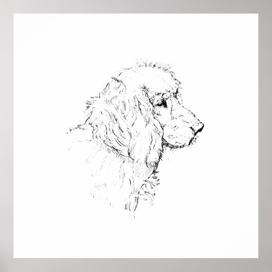 コッカー・スパニエル - シンプルな犬の線画 ポスター (正面)