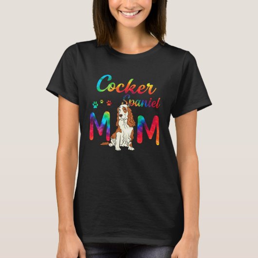 コッカー・スパニエル・ママ タイ・ダイ・デザイン 犬好きママ 母の日 Tシャツ (正面)