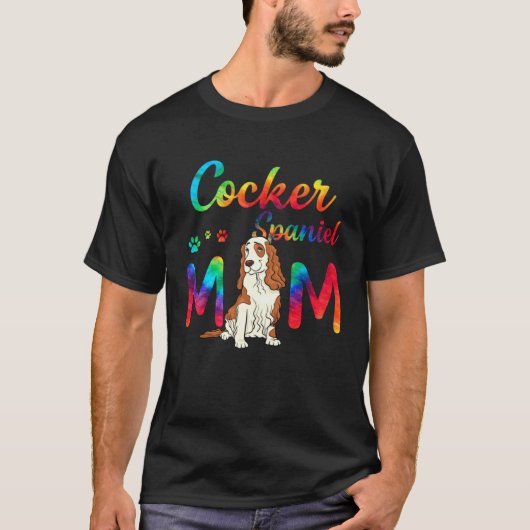 コッカー・スパニエル・ママ タイ・ダイ・ドッグ・ママ 母の日 Tシャツ (正面)