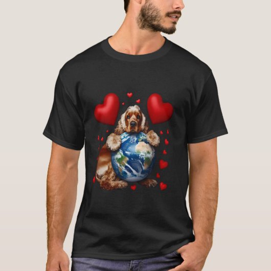 コッカー・スパニエル 犬 アースデー ハグ 愛 犬の飼い主 地球 Tシャツ (正面)