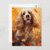 コッカー・スパニエル 秋の感謝祭 ポストカード (正面/裏面)