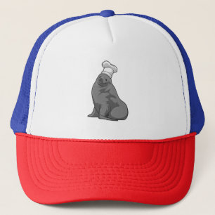 コックのシェフ帽をかぶったアザラシ キャップ