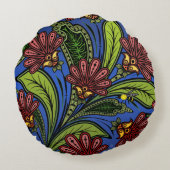 コックスコムと(昆虫)マルハナバチ鮮やかブルー,グリーン,バラ ラウンドクッション (裏面)