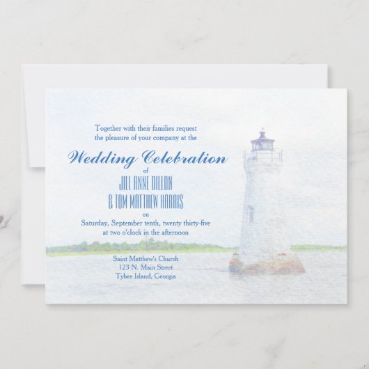 コックスパー灯台の水彩画ウェディング招待状 招待状 (正面)