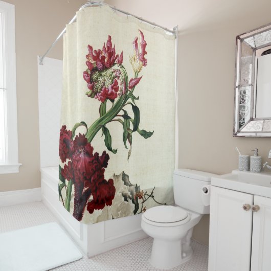 コックズコームフラワーファインアート シャワーカーテン (インサイチュ)