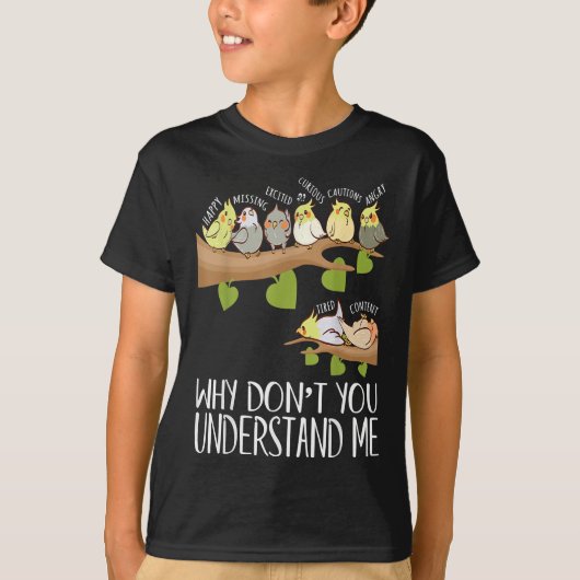 コックチエルオウムおもしろい感情バードデザイン Tシャツ (正面)