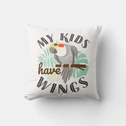 コックティエルママパパペットバード私の子供たちは翼を持っている クッション (正面)