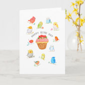 コックティエル、ブジー、(鳥)ショウジョウコウカンチョウ、ブルージェイ誕生日 カード (黄色い花)