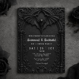 コックテイルと仮装 ブラックバットのハロウィンパーティー 招待状