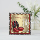 コックテイル レッド ハイヒール 靴 ヒョウ柄 誕生日 招待状 (スタンド正面)