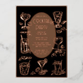 コックテールパーティーの招待状 ブラック ヴィンテージ レトロ 箔招待状 (正面)