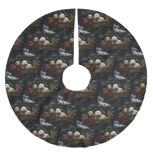 コックプー雪そりクリスマスデコール ブラッシュドポリエステルツリースカート (正面)