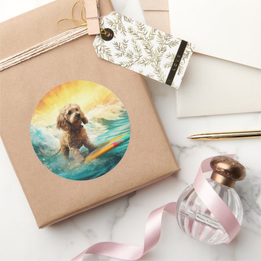 コックポービーチサーフィン絵画ズ ラウンドシール (ギフト)