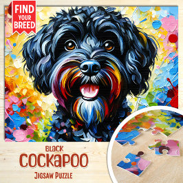 コックポーブラックドッグポートレートアクリルアートプリントドッグ ジグソーパズル
