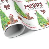 コックポー犬、鳥、クリスマスツリー ラッピングペーパー (ロールコーナー)