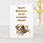 コックポー誕生日カード – かわいいカスタム犬のグリーティング カード (黄色い花)