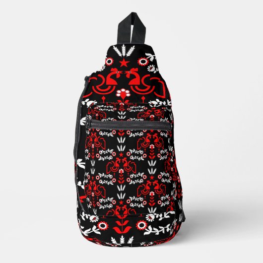 コッケレルスカンジナビアフォークアート スリングバッグ (正面)