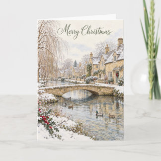 コッツウォルズの石橋 クリスマスの水彩画 シーズンカード
