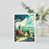 コッツウォルズイングランドヴィンテージ旅行イラストレーション ポストカード (スタンド正面)