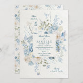 コッツウォルズブルーウィンター花模様ブライダルシャワー 招待状 (正面/裏面)