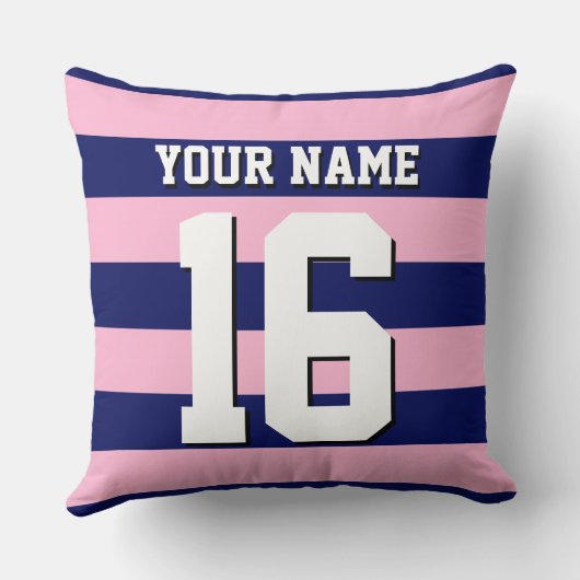 コットキャンディピンクネイビーブルーチームジャージ名門私立校風のストライプ クッション (裏面)