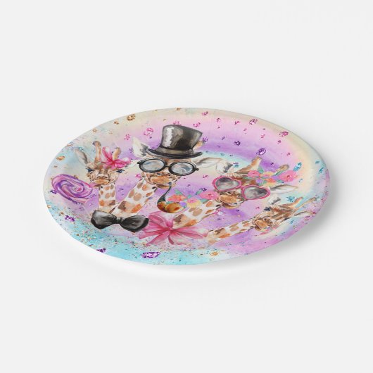 コットンおもしろいキャンディ雲の中のファンタジーのジラフィ ペーパープレート (アングル)