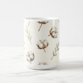 コットンの花のボタニカルパターン コーヒーマグカップ (中央)