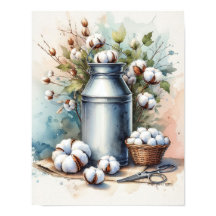 コットンの花束を牛乳缶に