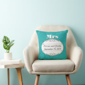 コットンは2周年記念結婚ティール（緑がかった色）ダマスク クッション (椅子)