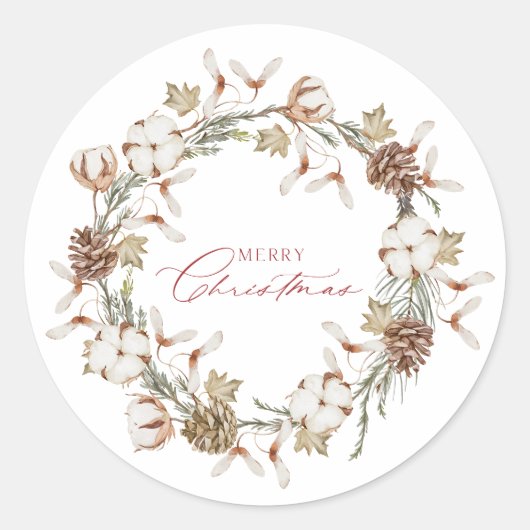 コットンエレガントとピネコーンクリスマスリース ラウンドシール (正面)