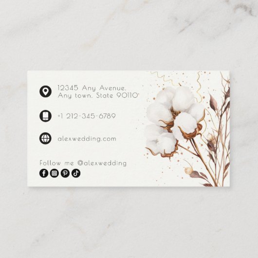 コットンエレガントパンパスグラスボホプロフェッショナル 名刺 (裏面)