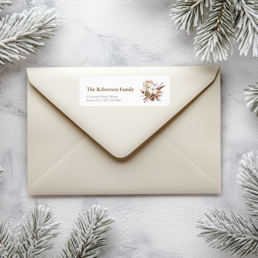 コットンエレガントブーケ付きホリデーラベルデザイン ラベル