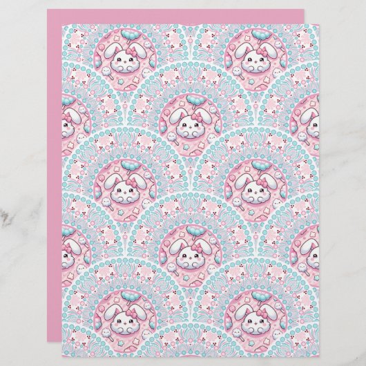 コットンキャンディかわいいバニーマンダラアールデコ紙 (正面/裏面)